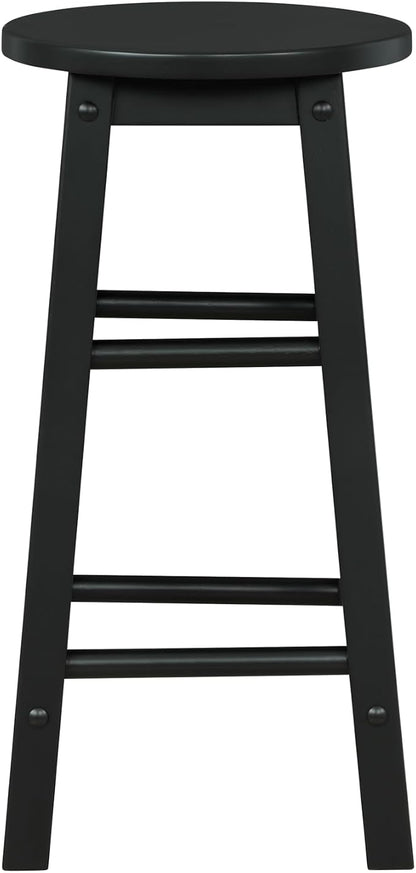 Linon Zeke Black Solid Wood Backless Round Counter Stool with 24 Inch Seat Height