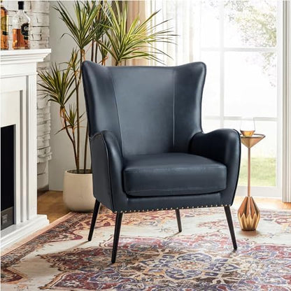 HULALA HOME Faux Leather Accent Chair, Navy