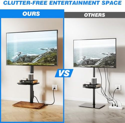 Rfiver Floor TV Stand with Power Outlet for 32-65 inch TVs up to 88 lbs, Swivel TV Mount Stand with Height Adjustment and Oak Wood Base for Bedroom, Office, Corner, Max VESA 400x400mm