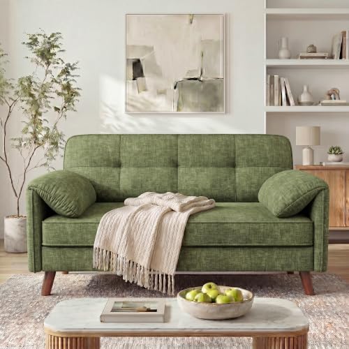 65" Loveseat Sofa, Chenille Loveseat Couch for Living Room with Storage Pockets, 25" Deep Seat Love Seat with Padded Arms, Small Couches for Bedroom, Small Spaces, Home Office, Apartments, Green