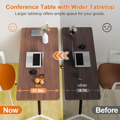 Folding Conference Table, Conference Room Tables with Wheels Foldable Large Rectangle Meeting Seminar Table for 6-12 People, Flip Top Mobile Training Table for Office Classr (2, Walnut 2, 55.1in)