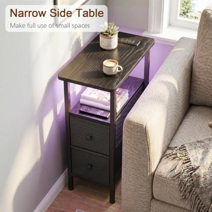 Narrow Nightstand with Charging Station, End Tables Living Room