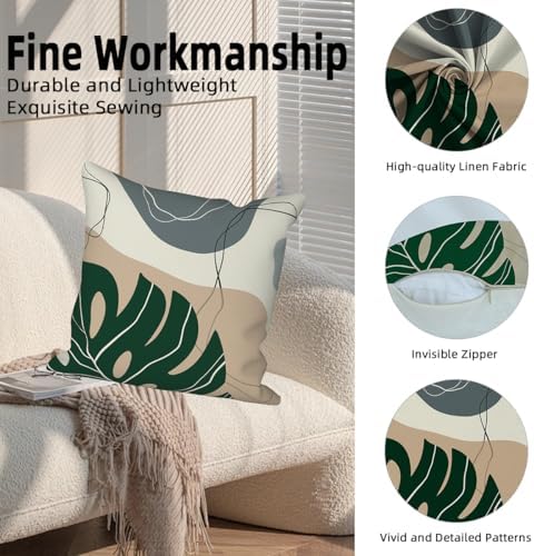 Abstract Leaves Throw Pillow Covers 16''x16'' Set of 4, Geometric Pattern Cushion Covers Minimalist Tropical Palm Trees Pillowcases for Couch Sofa Bedroom Farmhouse Livingroom Garden Patio