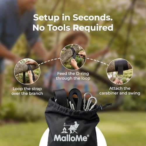 MalloMe Tree Swing Straps & Hammock Straps for Trees – Multi-Purpose Hanging Kit, Heavy Duty Adjustable Tree Strap for Hammocks, Swings & Outdoor Use, Safe for Branch or Between 2 Trees