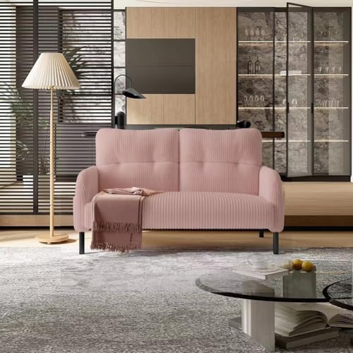 47" Corduroy Loveseat Sofa with Double Side Pockets & High Resilience Cushion, Modern Style Ergonomic Design Upholstery Oversized 2-Seater Couch, Easy Assembly, for Living Room, Pink