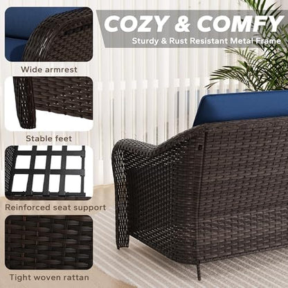 3 Piece Patio Furniture Set, Wicker Outdoor Conversation Set