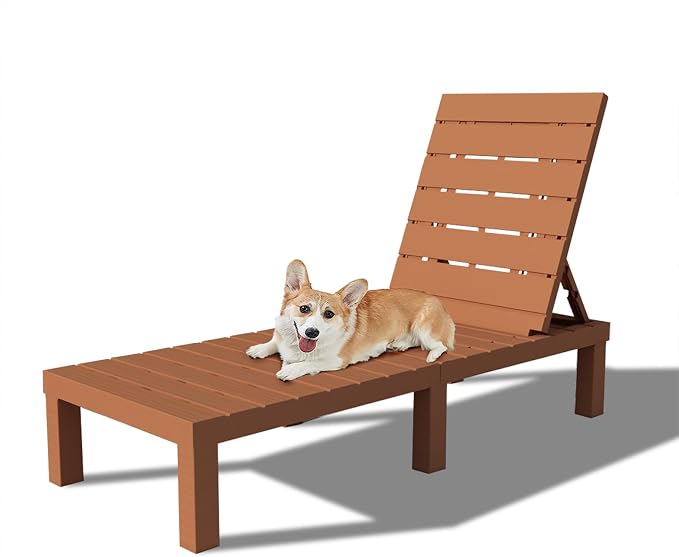 DIMAR GARDEN Outdoor Chaise Lounge,Resin Pool Lounge Chair Waterproof Recliner, Caramel