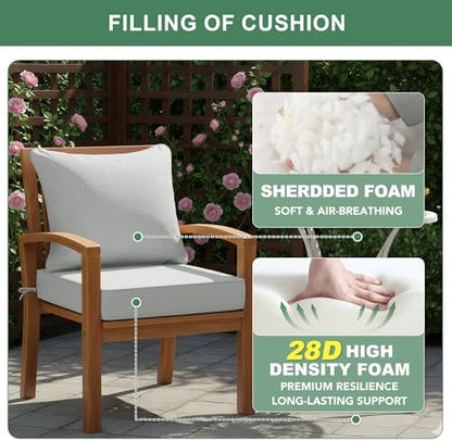 Patio Cushions for Outdoor Furniture, Faux Linen Water Resistant Backrest and Seat Cushion Set with Non-Slip Bottom, Straps, Removable Cover, 19 x 19 Inch, Light Grey