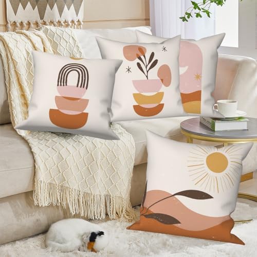 Boho Abstract Throw Pillow Covers 24"x24" Set of 4, Morden Minimalist Irregular Bohemian Cushion Cover for Sofa Chair Couch Bed Office Garden Patio Farmhouse Indoor Outdoor Decorative