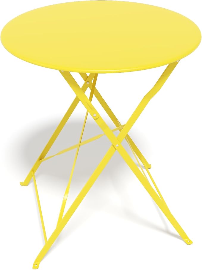 3-Piece Folding Bistro Set, 2 Chairs and 1 Table, Weather-Resistant Outdoor/Indoor Conversation Set with Heavy-Duty Powder-Coated Steel Frame for Patio, Yard, Garden (Yellow)