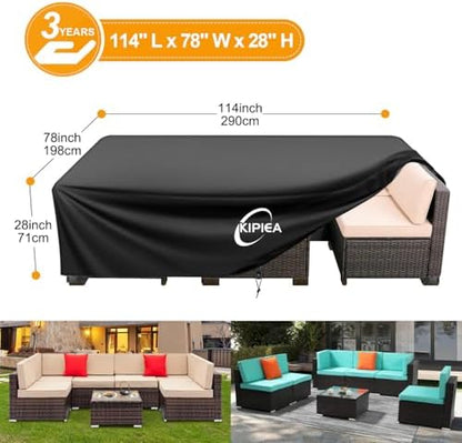 Outdoor Furniture Covers Waterproof, 420D Heavy-Duty Patio Furniture Set Covers, No Tears Anti UV No Fading(114" L x 78" W x 28" H)