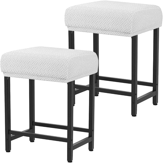 Levoberg Bar Stool Cover Rectangle Stretch Counter Height Barstool Slipcovers Rectangular Vanity Stool Cover Kitchen Counter Saddle Seat Cover for Wooden Metal Bench Set of 2 White
