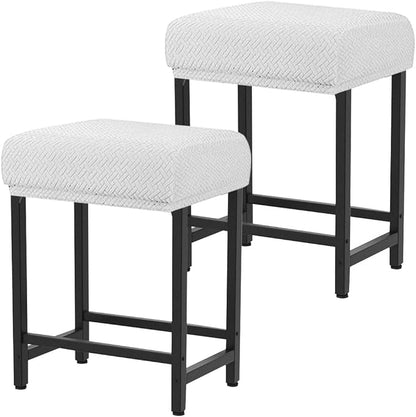 Levoberg Bar Stool Cover Rectangle Stretch Counter Height Barstool Slipcovers Rectangular Vanity Stool Cover Kitchen Counter Saddle Seat Cover for Wooden Metal Bench Set of 2 White