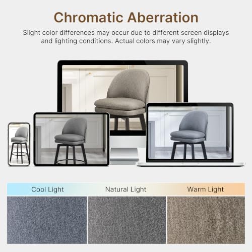 KISLOT Counter Height Barstools 26 inch Upholstered Swivel Bar Stools with Back and Wood Legs for Kitchen Island,Set of 2,Dark Grey Fabric-Armless