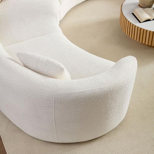 141" Luxury Curved Boucle Modular Sectional Sofa, Modern Style Oversized 4-Seater Polyester Tight Back Couch with 4 Pillows and Round Arms, Easy Assembly, for Apartment, Living Room, White
