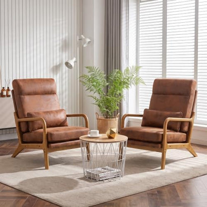 Bonnlo High Back Microfiber Rustic Accent Chairs Set of 2, Upholstered Mid Century Modern Lounge Chairs Reading Chairs Side Sitting Chair Farmhouse Armchairs for Living Room, Bedroom, Guest Room