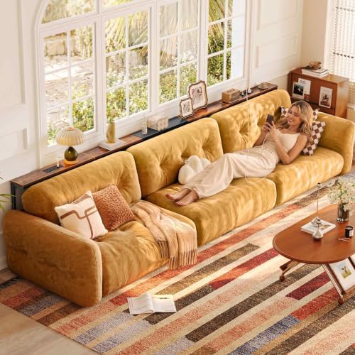 Huuger 110.2-133.8'' Extendable Behind Couch Table with Outlets
