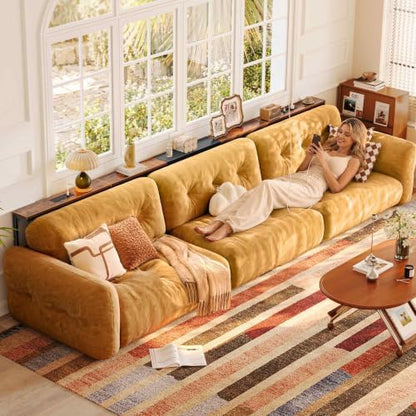 Huuger 110.2-133.8'' Extendable Behind Couch Table with Outlets