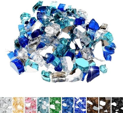 Mr. Fireglass 10 lb Blended Fire Glass, 1/2" Aqua Blue+Cobalt Blue+Platinum