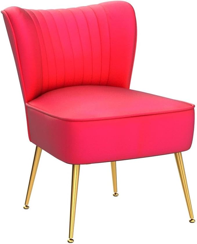 DUOMAY Modern Accent Chair Set of 2 Velvet Slipper Chair with Gold Legs Wingback Side Chair for Living Room Bedroom Entryway Small Corner Chair for Space Saving, Rose Red