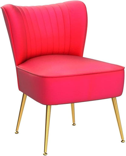 DUOMAY Modern Accent Chair Set of 2 Velvet Slipper Chair with Gold Legs Wingback Side Chair for Living Room Bedroom Entryway Small Corner Chair for Space Saving, Rose Red