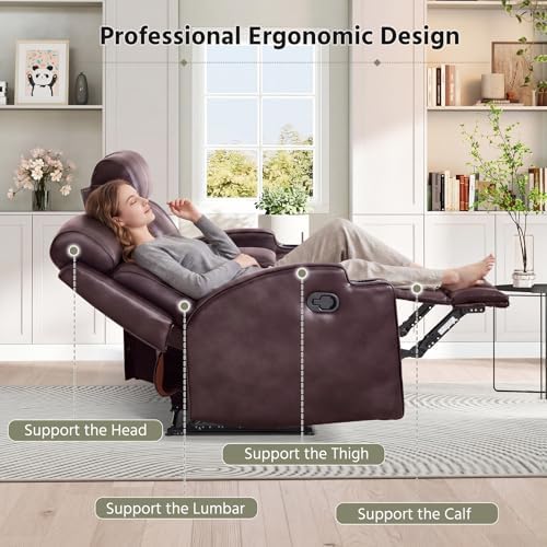 HAOMARKETS Premium Pu Leather Manual Recliner Sofa, Overstuffed 3-Seater Couch with Cup Holders and Padded Backrests, Heavy Duty Reclining Couches for Living Room, Dark Brown