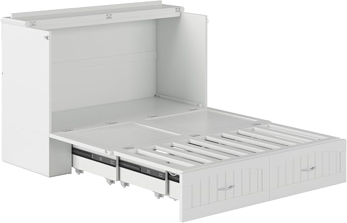 AFI, Southampton Murphy Bed Chest Full with 6" Mattress, Built-in USB Charger & Storage Drawer, White