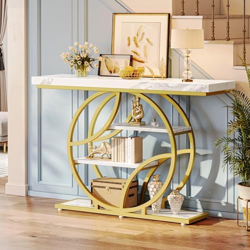 Huuger 47.2 Inch Entryway Table, Industrial Console Sofa Table with Storage