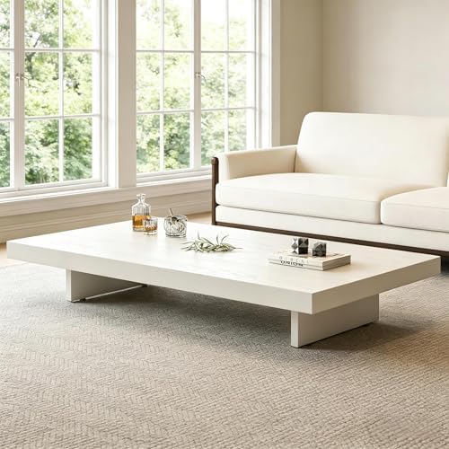 Modern Minimalist Square Coffee Table Low Profile Wood Living Room