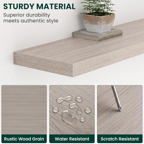 12 Inch Deep Floating Shelves Grey, 36 Inch Long, 2" Thick Floating Shelves for Wall, Hidden Bracket, Scratch-Resistant Wood Grain for Bedroom Bathroom Kitchen, Coffee Bar, Bookshelf