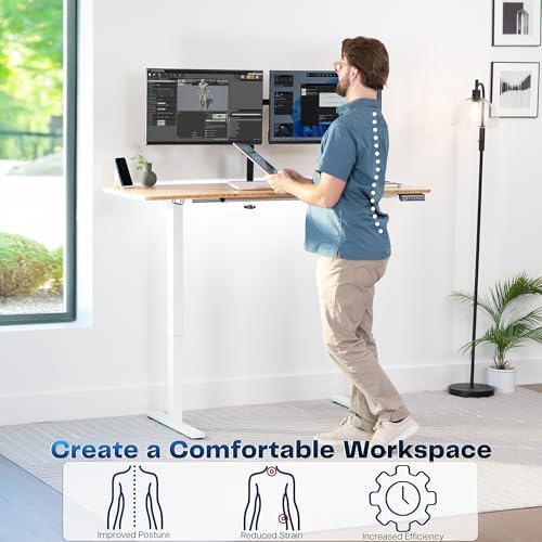 VIVO Electric Standing Desk, Solid 1-Piece 60" x 24" Real Bamboo Top