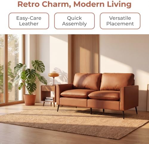 Retro Leather Loveseat Sofa, 2-Seat Couch for Living Room, Brown