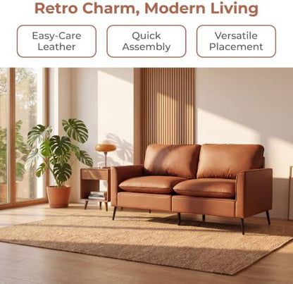Retro Leather Loveseat Sofa, 2-Seat Couch for Living Room, Brown