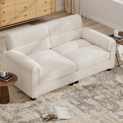 Bonzy Home Loveseat Sofa & 3 Seater Couch, Corduroy, White