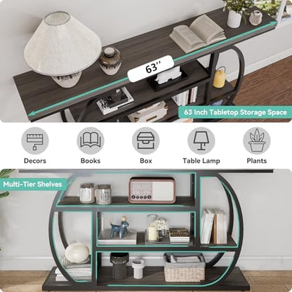 63In Narrow Console Table, 4‑Tier Entryway Table with Storage, Gray