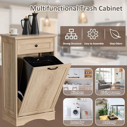 13 Gallons Tilt Out Trash Can Cabinet Freestanding Natural