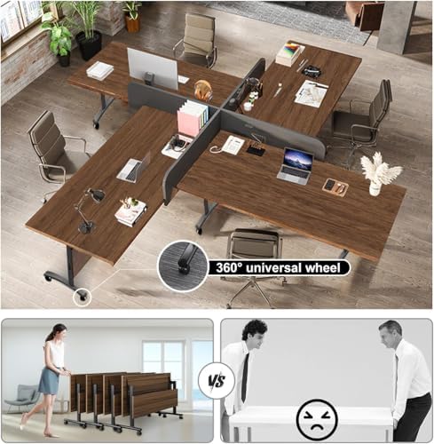 Folding Conference Room Tables, Modular Seminar Conference Table Modern Flip Top Training Meeting Tables, Conference Room Table with Wheels for Home Office Classr, 10 Pack 63inch