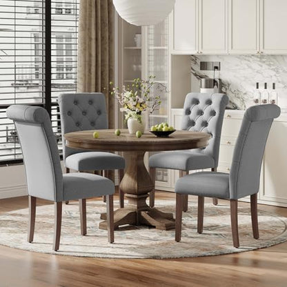 MALOL Upholstered Tufted Dining Room Chairs Set of 4, Parsons Kitchen Chairs with Padded Seat and Solid Wood Legs, Fabric Accent Side Diner Chair for Dining Room/Kitchen/Living Room, Grey