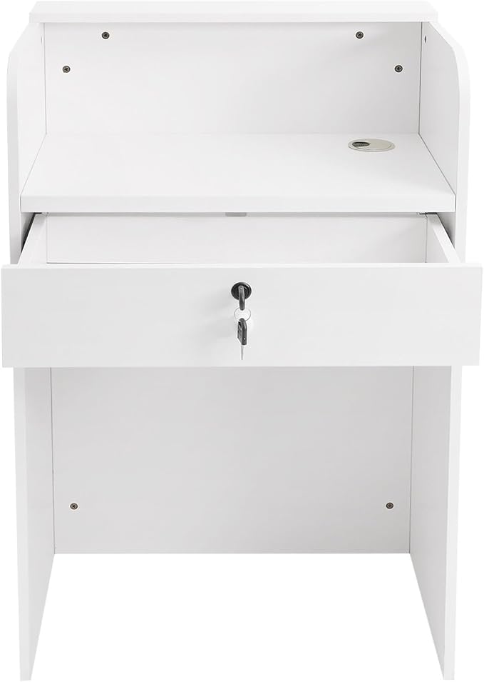 Reception Desk with Counter, Front Desk Reception Counter with LED Light & Lockable Drawer, Wooden Checkout Counter for Lobbies, Salons, Retail, Home Offices, Reception Room - Warm White