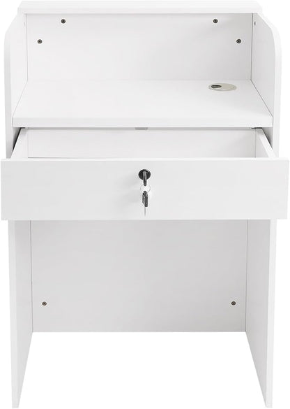 Reception Desk with Counter, Front Desk Reception Counter with LED Light & Lockable Drawer, Wooden Checkout Counter for Lobbies, Salons, Retail, Home Offices, Reception Room - Warm White