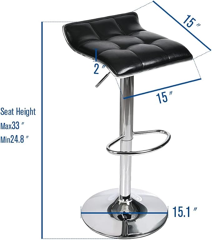 Set of 2 Barstool, Adjustable Swivel Gas Lift Bar Stools, PU Leather with Chrome Base, Black