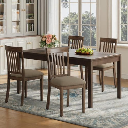 Wooden Dining Chairs Set of 4 with Walnut Wood Legs and Cushion Seat