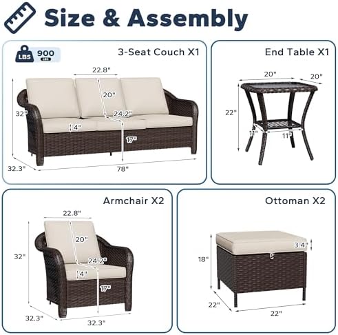6 Piece Patio Furniture Set, Wicker Outdoor Conversation Set
