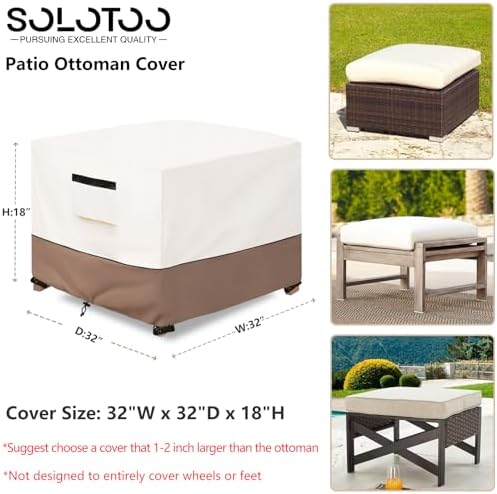 Outdoor Ottoman Cover Waterproof, 32" W x 32" D x 18" H