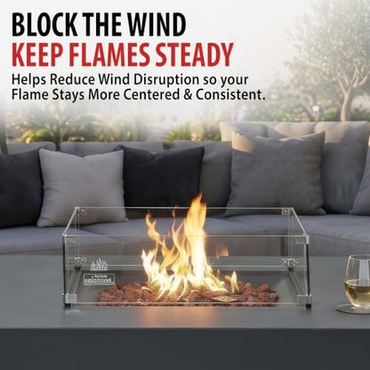 AMS Fireplace 23” Square Clear Tempered Glass Wind Guard for Fire Pit Table