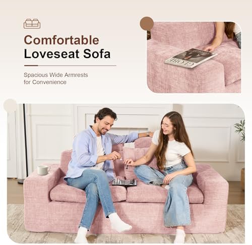 Luxanimarion 75'' Small Boneless Cloud Loveseat Sofa Set 2, No Assembly Required Couches Includes 4 pcs Pillows for Apartment, Living Room, Bedroom(Adjustable Headrest)