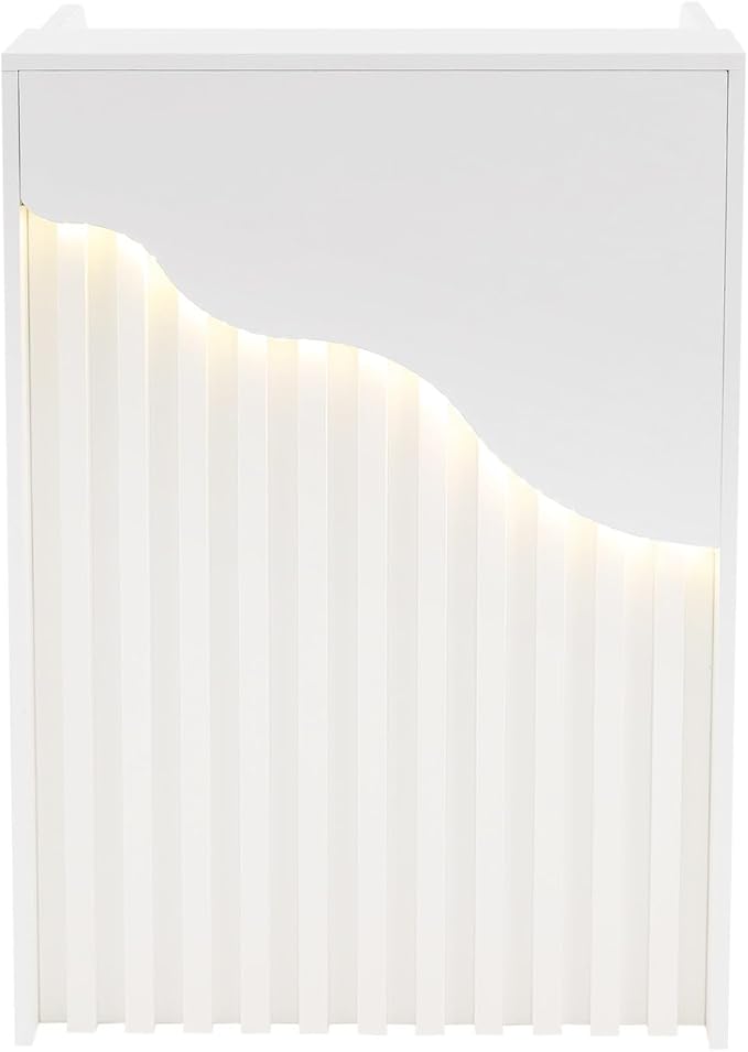 Reception Desk with Counter, Front Desk Reception Counter with LED Light & Lockable Drawer, Wooden Checkout Counter for Lobbies, Salons, Retail, Home Offices, Reception Room - Warm White
