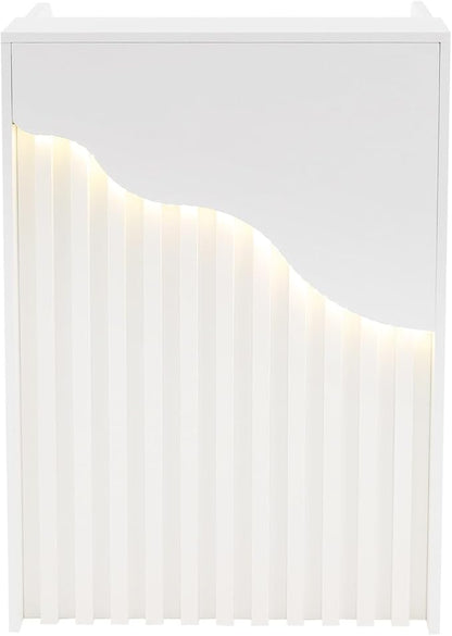 Reception Desk with Counter, Front Desk Reception Counter with LED Light & Lockable Drawer, Wooden Checkout Counter for Lobbies, Salons, Retail, Home Offices, Reception Room - Warm White