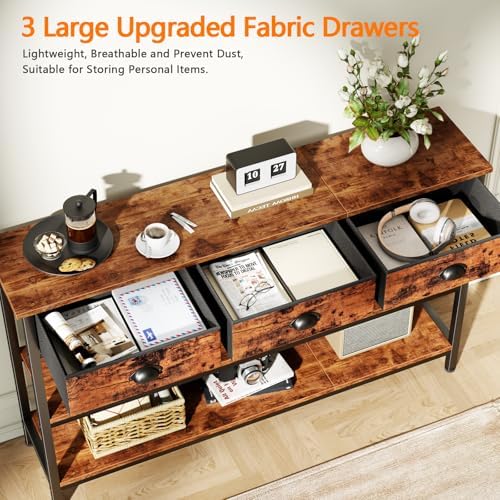Furologee 47" Console Table with 3 Drawers,Entryway Table with Wooden Shelf