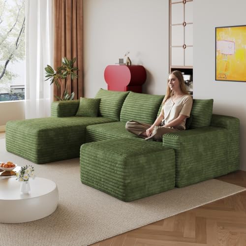 96" Sectional Boneless Modular Couch, Cloud Sofa Green